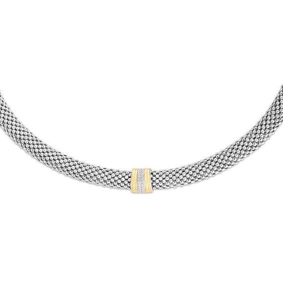 Brand New SILVER, 18K GOLD & DIAMOND POPCORN NECKLACE - Picture 1 of 2